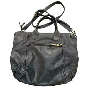 Vintage Black C.A.S. Hand Made in USA Black Leather Purse Bag Tote